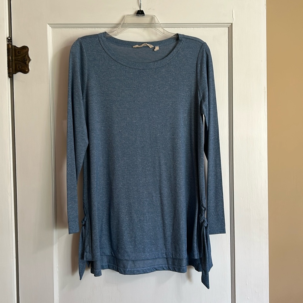 Soft Surroundings blue knit tunic with decorative side ties. S